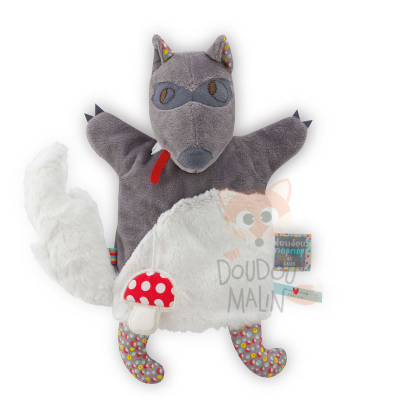  nopnop handpuppet grey white wolf mushroom 